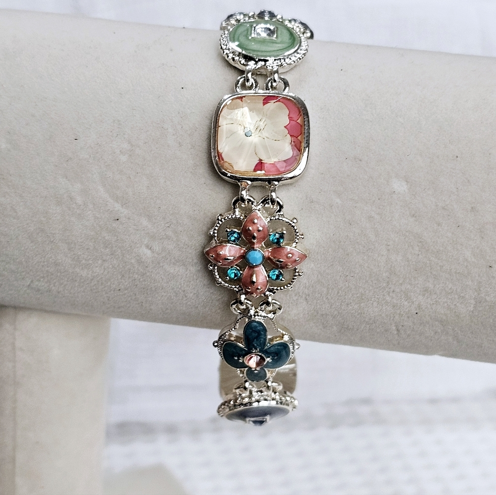Napier Enamel and Crystal Station Bracelet with Toggle Clasp 7 1/4” - Picture 11 of 14